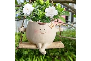 X Hot Popcorn Plus Size Swing Face Planter Pot Cute Smiley Head Hanging Planter Pot for Indoor Outdoor Plants Succulent String Pearls Plant Flower Pot Ideal Gift for Mother's Day and Christmas