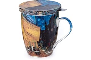 Vincent Van Gogh Cafe Terrace at Night Tea Mug with Infuser and Lid