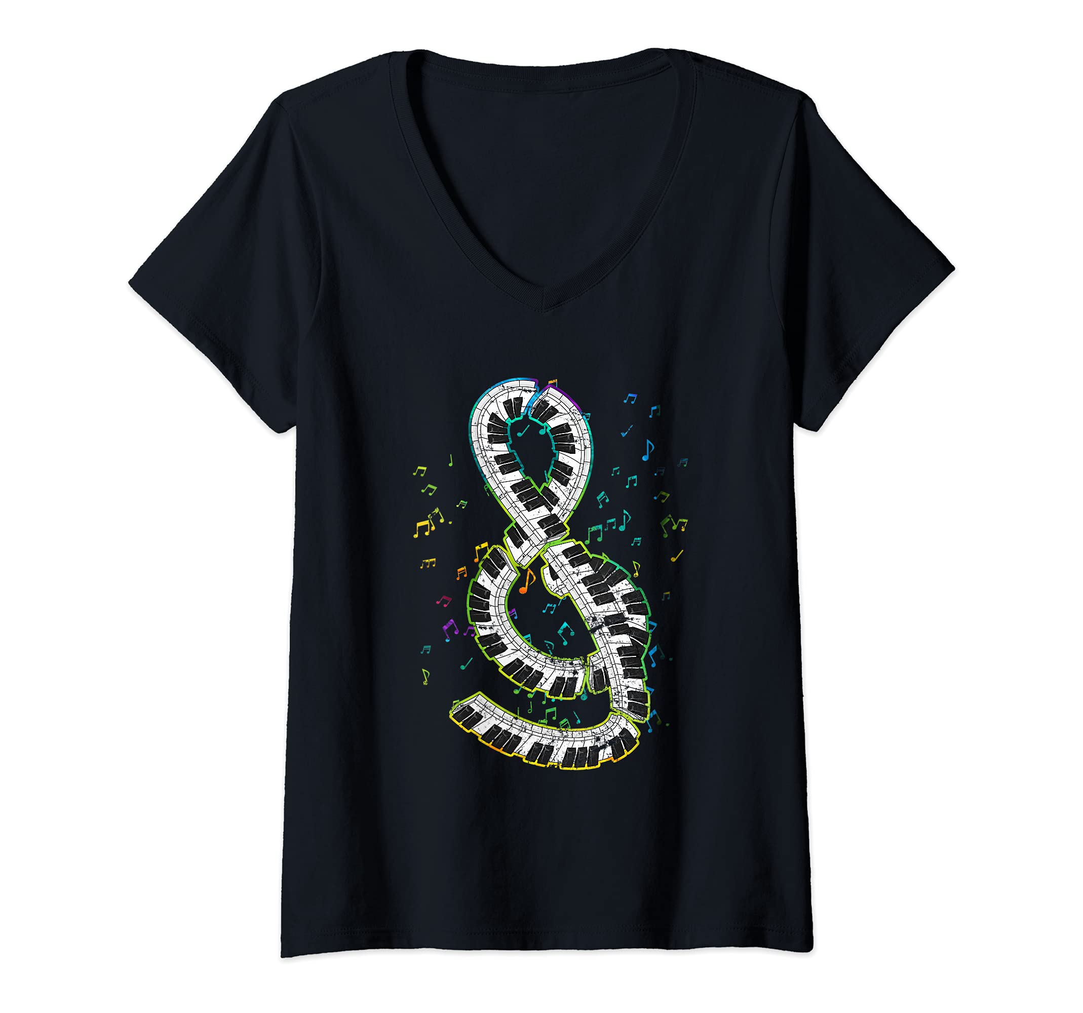 Womens Pianist Treble Clef Classical Musician Keyboard Piano V-Neck T-Shirt