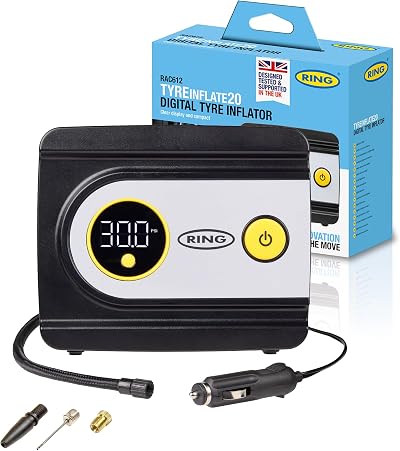 RING TyreInflate 20 Digital Tyre Inflator with Three Adaptors PSI BAR kPa