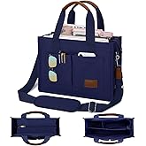 KKXIU Large Canvas Tote Bag for Women with Zipper and Compartments Crossbody Work Bible Messenger Purse Bag With Pockets