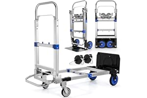 SCZXEOYM Upgraded 3 in 1 Aluminum Folding Hand Truck, 600 lbs Convertible Heavy Duty Dolly Cart, Collapsible Hand Trucks with 4 Rubber Wheels and Retractable Handle for Home, Warehouse, Supermarket (Blue)