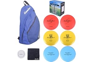 GAMESUN DISC Golf Set Includes 1pc Heavy Duty Nylon Backpack Bag, 2pcs Drivers, 2pcs Mid-Ranges, 2pcs Putters, 1pc Mini Disc Marker, 1pc 12”x12” Embroider Logo Black Towel and 1pc Gift Color Box