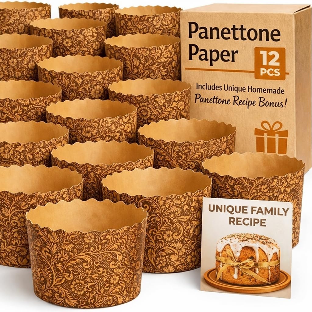 Photo 1 of 15 oz Paska Mold Easter Bread Forms 12 Pack – Large Easter Bread Paper Mold Panettone Paper Kulich Paska Brown Design