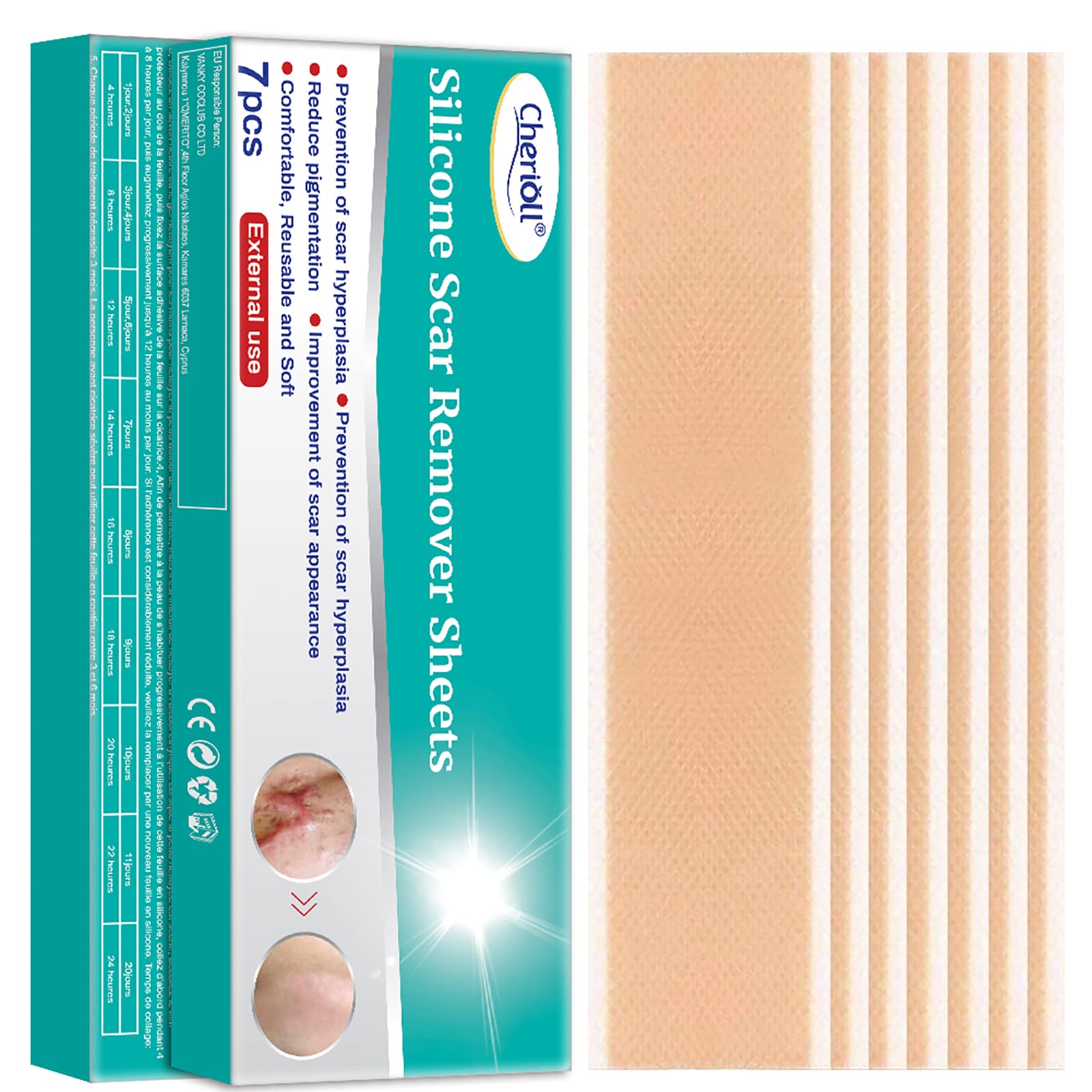 Silicone Scar Removal Sheets, Extra Large Sheets, for C-Sections, Treats and Prevents Raised and Discolored C-Section Scars, Scar Reducing Treatments, Soft Adhesive Fabric Strips, 7 Reusable pcs