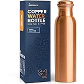 Copper Water Bottle for Drinking 34 oz Extra Large - Premium Handcrafted Ayurvedic Pure Copper Vessel - Drink More Water - Wide Mouth with Leak Proof Lid - BPA Free, Reusable, Travel Friendly
