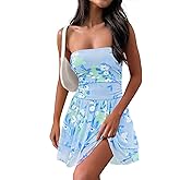 MEROKEETY Women's Summer Floral Strapless Tube Dress Boho Off Shoulder Ruffle Tiered Mini Sundress