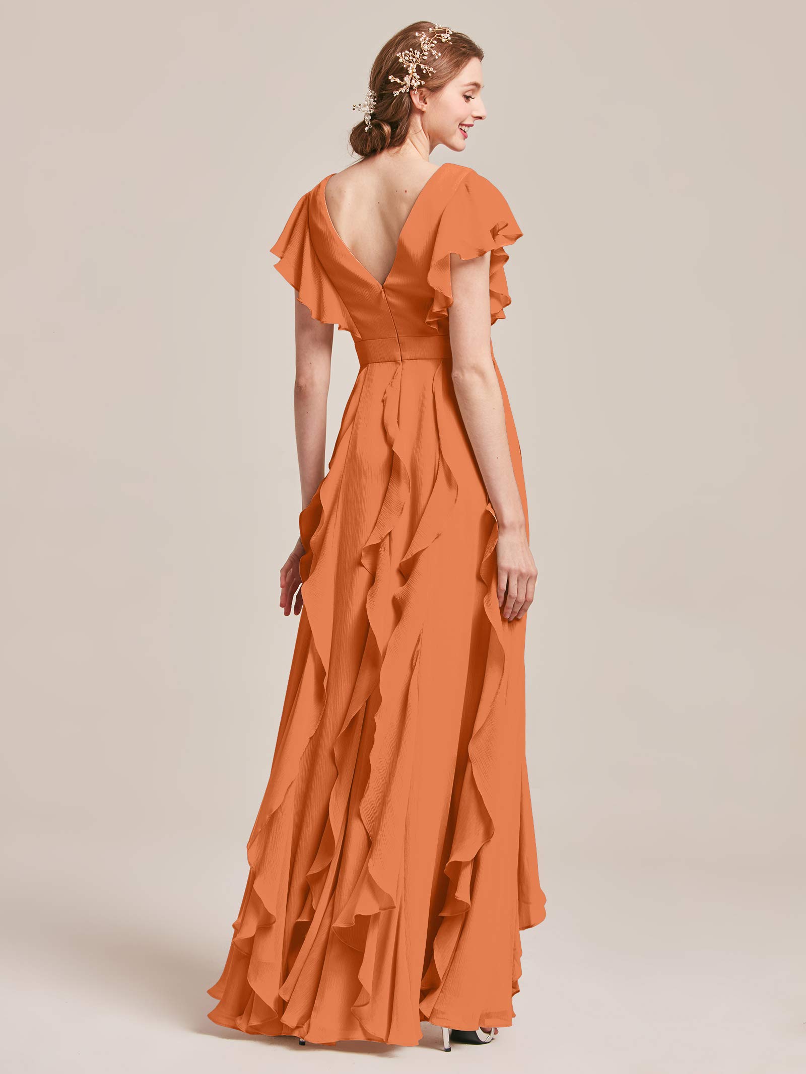 AW BRIDAL Chiffon Bridesmaid Dresses with Sleeves Long Prom Dresses Women's Wedding Guest