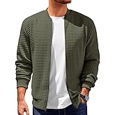 Runcati Mens Bomber Jacket Casual Lightweight Varsity Jackets Waffle Full Zip Coat