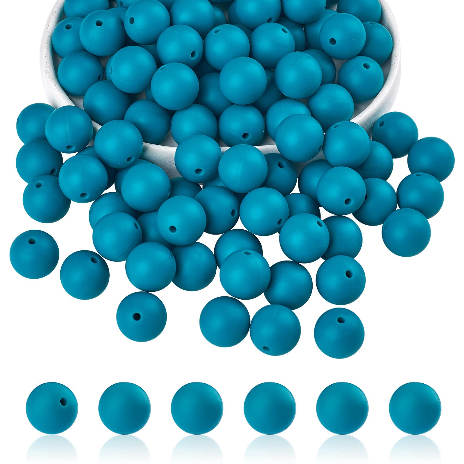 BEEFLYING 100 Pieces Silicone Beads 15mm Round Rubber Focal Bead Loose Spacer Beads for Keychain Making, Pen Bracelet Necklace Jewelry DIY Craft (Dark Green)