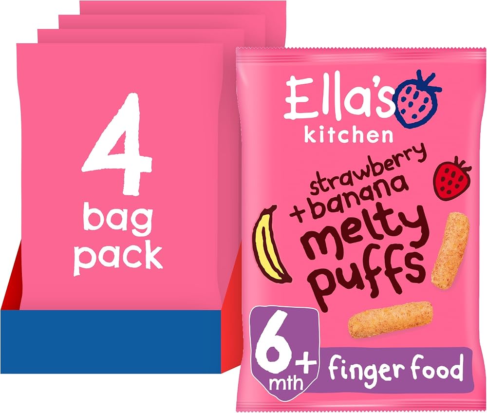Ella's Kitchen Organic Strawberry & Banana Melty Puffs 4 x 20g