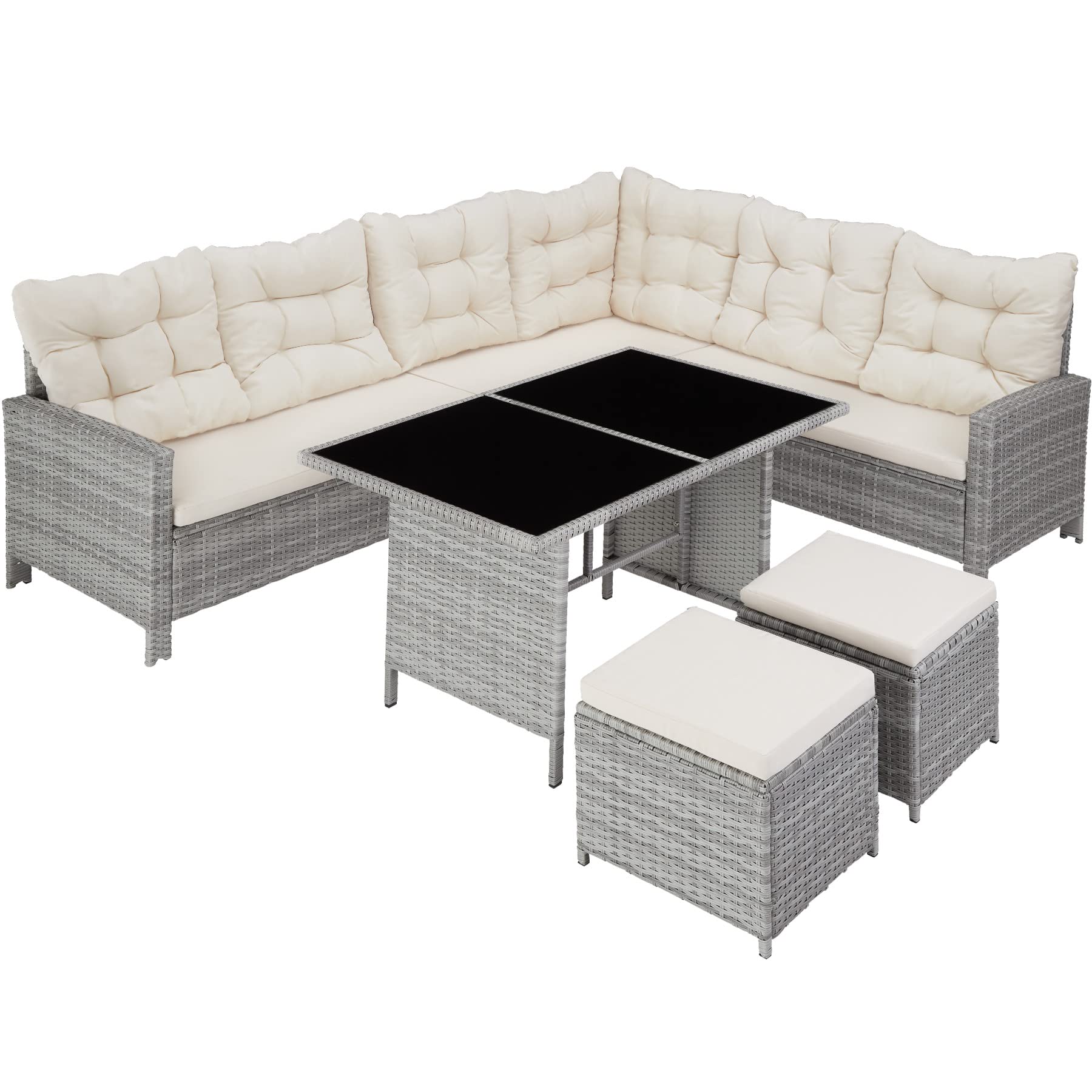 tectake-800824-Conjunto-de-ratan-Sofa-de-Esquina-para-jardin-Mueble-de-Exterior-para-terraza-con-Mesa-y-Cojines-Gris