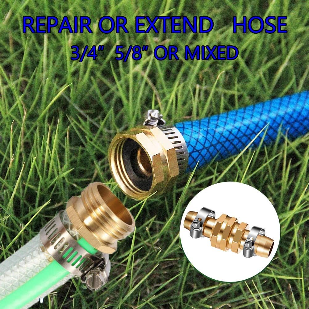 YYinno Hose Connector Garden Hose Repair Kit with Clamps, Garden Hose Fittings for 3/4 & 5/8 Inch Hoses, 3 Male Connectors + 3 Female Connectors + 1 Couplings : Garden & Outdoor