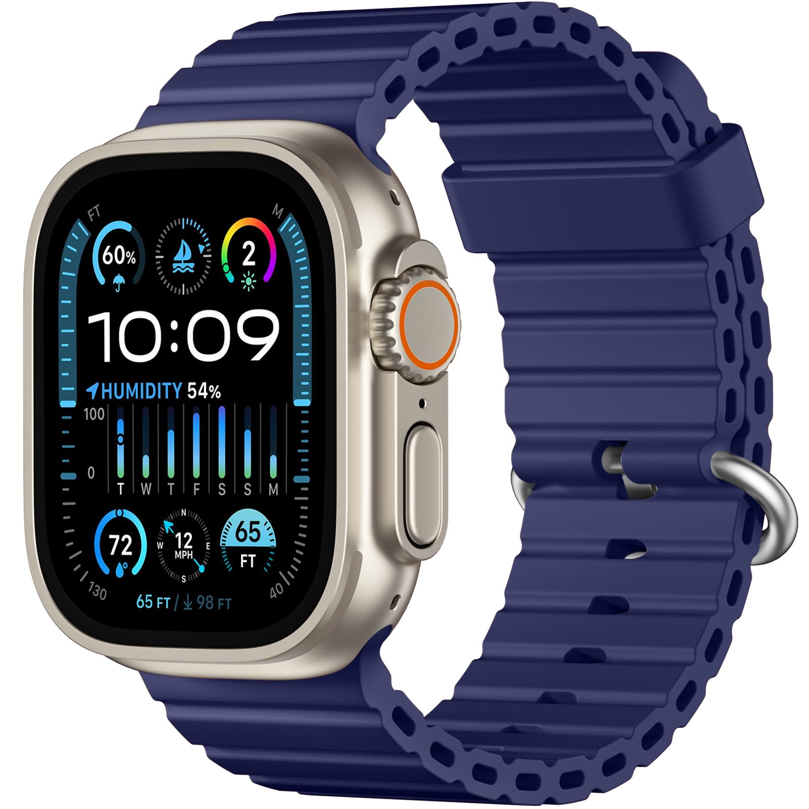 DaQin Ocean Band for Apple Watch Ultra 3/Ultra 2/Ultra 49mm 46mm 45mm 44mm 42mm Men, Silicone Breathable Waterproof Sport Wristband Strap for iWatch Series 11 10 9 8 7 6 5 4 SE 3 2 1, Midnight Blue