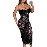 Elegant Lace Midi Dress for Women - Bodycon Cocktail Party Evening Gown