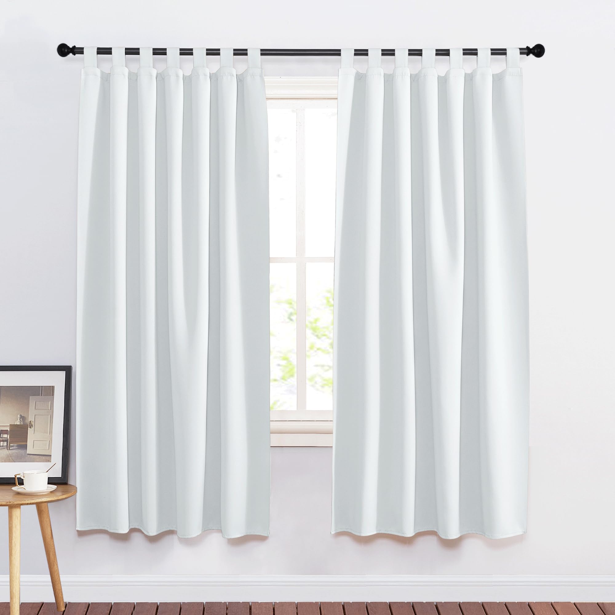 PONY DANCE Curtain Grey/White Opaque – Set of 2 H 160 x W 140 cm Curtains for Bedroom/Living Room Blackout Curtains with Loops — image 1