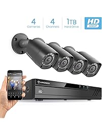 Amcrest Full-HD 1080P 4CH Video Security System w/Four 2MP Outdoor IP67 Bullet Cameras, 66ft Night Vision, Pre-Installed 1TB Hard Drive, (AMDV10814-4B-B)