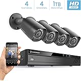 Amcrest Full-HD 1080P 4CH Video Security System w/Four 2MP Outdoor IP67 Bullet Cameras, 66ft Night Vision, Pre-Installed 1TB Hard Drive, (AMDV10814-4B-B)