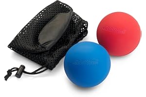 GolgiStim Lacrosse Massage Balls for Trigger Point Therapy, Muscle Knots, Yoga, Myofascial Release - Contains Pair of 2 Balls and Mesh Carrying Bag (Red and Blue)