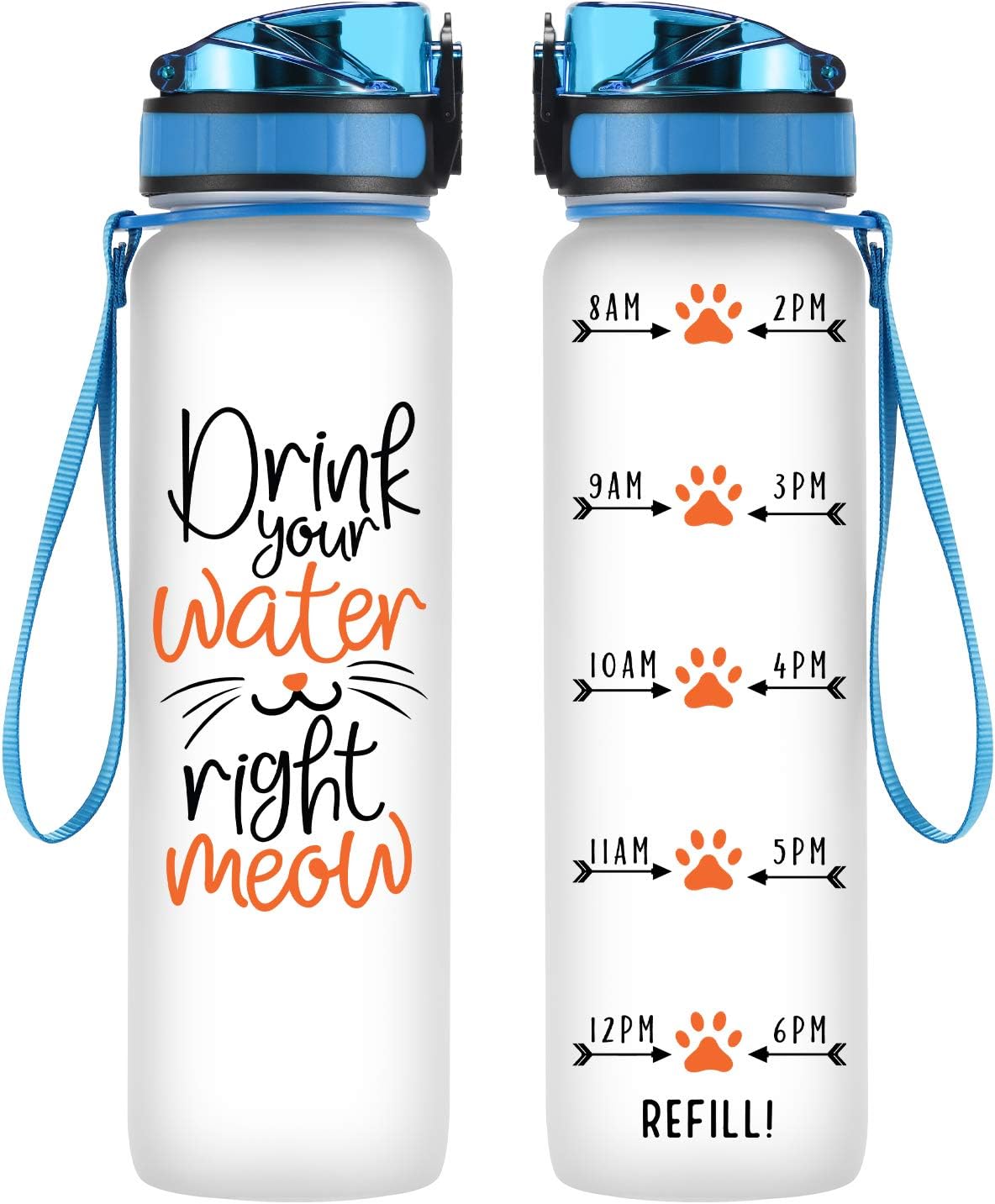 Coolife 32oz 1 Liter Motivational Tracking Water Bottle with Hourly Time Marker - Drink Your Water Right Meow - Funny Mothers Day, Birthday Gifts for Women, Cat Lovers, Cat Mom, Best Friend, Coworkers