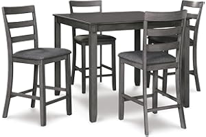 Signature Design by Ashley Bridson 5 Piece Dining Room Set, Includes Table & 4 Ladderback Barstools, Wood, Gray