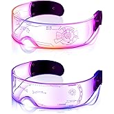 TOODOO 2 Pairs LED Visor Glasses 7 Colors Futuristic Glasses Light up Punk Accessories for Rave Party Costume