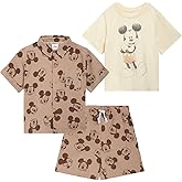 Disney Mickey Mouse Cotton Gauze Button Down Shirt, T-Shirt & Shorts 3 Piece Set Infant to Little Kid Sizes (12 Months- 7-8)