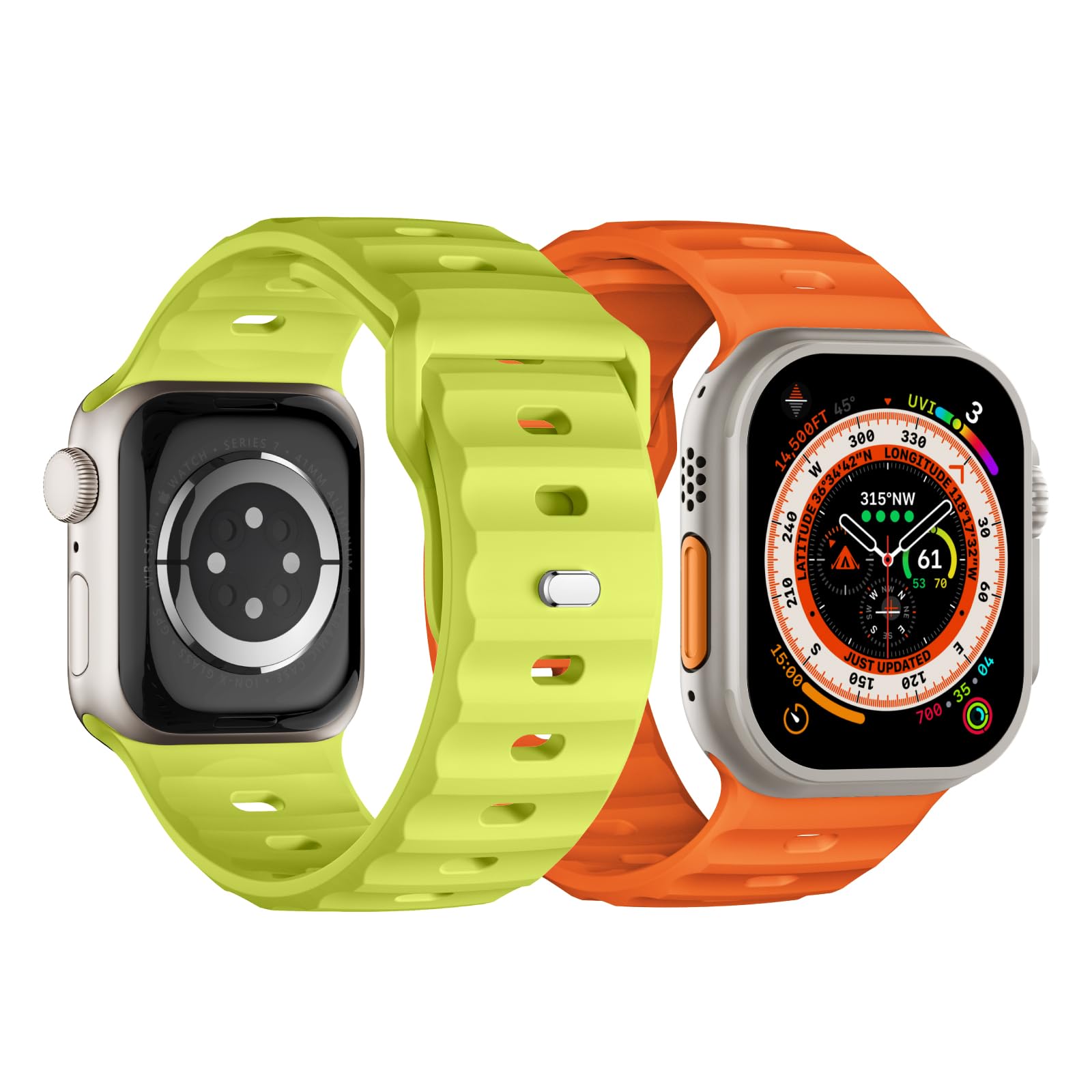 Suitisbest 2 Pack Sport Straps Compatible for Apple Watch Ultra/Ultra 2 Straps 49mm 45mm 44mm 42mm for Men, Soft Silicone Wristbands Replacement Strap for iWatch Ultra Series 9 8 7 6 5 4 3 2 1 SE