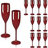 LEYIQU Plastic Champagne Flutes, Acrylic Glasses Goblets Cups Toasting Shatterproof Reusable Flute, for Valentine’s Day Wedding Party Mimosa Bar Anniversary Birthday (12, Dark Red)