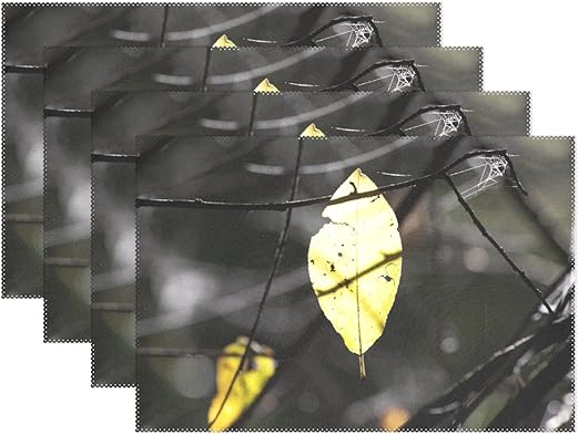 Amazon Com Enevotx Leaf Spider Webs Aesthetic Autumn Forest Close Up Placemats Set Of 4 Heat Insulation Stain Resistant For Dining Table Durable Non Slip Kitchen Table Place Mats Home Kitchen