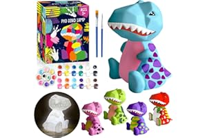 FUNZBO 4.3in Paint Your Own Dinosaur Lamp Kit - Arts and Crafts Supplies Painting Kit for Kids Teens, DIY Night Light Dinosaur Toys for Boys Girls 3 4 5 6 7 8 9 10 11 12 Christmas Birthday Gifts