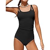 Qaoerde Girls Swimsuit One Piece Cut Out Solid Color Bathing Suit Floral Print Adjustable Straps Ruched Girls' Swimwear 9-16Y