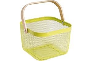 SANHSEHOME Metal Mesh Steel Basket Garden Harvest Basket for Gathering Vegetables Square Wire Basket with Handle Storage Organizer Multi-functional Fruit Basket for Kitchen Garden Picnic(Green)