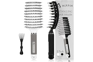 HIPPIH 2-Pack Curved Voremy Magical Hair Brushes for Styling - Anti-Static, Fast Drying, Shiny & Healthier Hair for Women, Men, and Kids