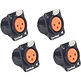 XLR Female Jack 3 Pin - Chassis Panel Mount Jacks D Series Size, Black Metal Housing - Fits Series D Pattern Holes Audio Stud