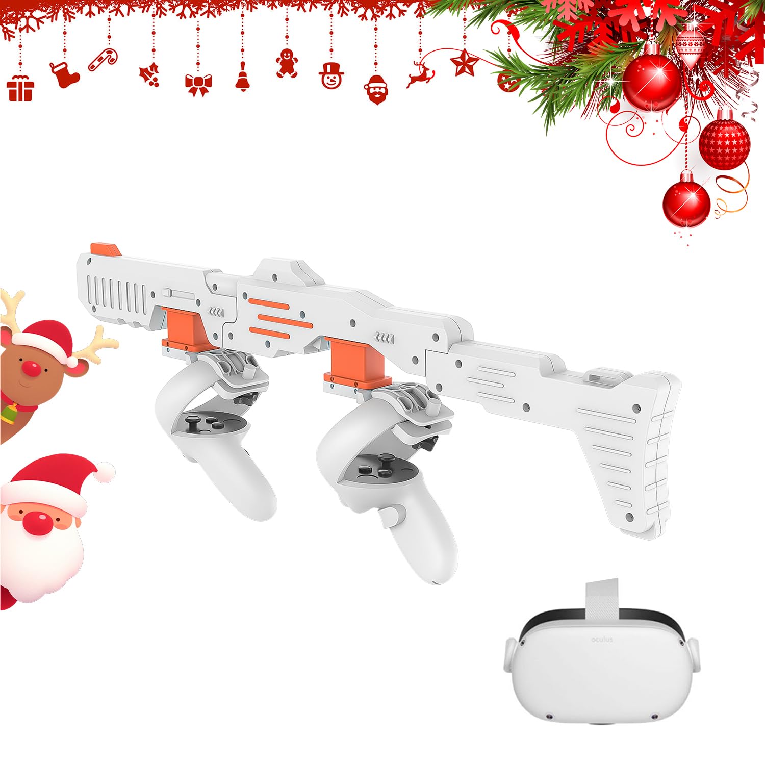 Tyasoleil VR Accessories Compatible with Meta Quest 2, VR Magnetic Stock FPS Gaming Accessories, Humanized Weighted Gun Stock, Enhanced Games Reality Experience (White for Q2)