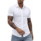Dokotoo Men Mens Muscle Fit Casual Dress Shirts Short Sleeve Wrinkle-Free Button Down Shirt