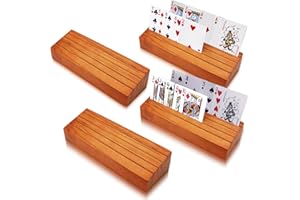 hismocal 4 Pack Playing Card Holders Deck Stand, Play Cards Holder for Kids or Elder People, Hands-Free Wood Holder Racks Set of 4,Tray for Organizing Cards
