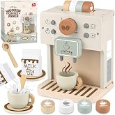 Toy for Kids Wooden Kitchen Accessories Pretend Play, Beige | Coffee Maker Toy Kids Kitchen Playset for Girls Boys Ages 2 3 4 Years Birthday Gifts