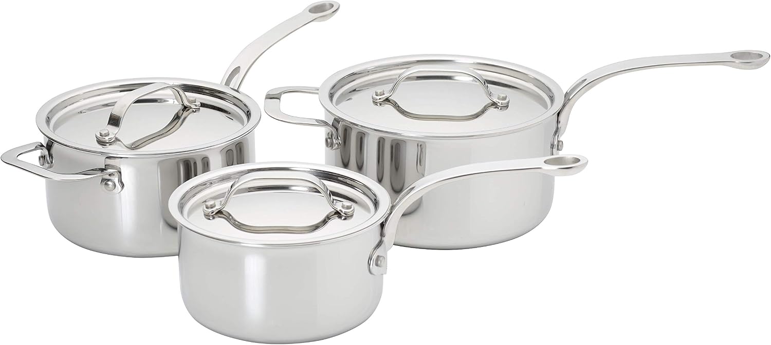 ProWare Stainless Steel Tri-Ply Cookware Set of 3 (16, 18, 20cm Saucepans), Silver, Variety Pack