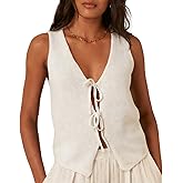 Women Sleeveless Knit Vest Top V Neck Open Front Tie Up Crochet Crop Top Casual Vintage Y2k Sweater