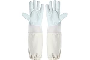 ISIVBPEP Ventilated Beekeeping Gloves, Bee Gloves for Men Women, Goatskin Beekeeper Glove with Ventilated Sleeves & Elastic Cuffs L