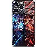 Akatxezy Anime Phone Case for iPhone 15, Manga Design Tempered Glass Back with Soft Silicone Bumper, Shockproof Glossy Cover Shell