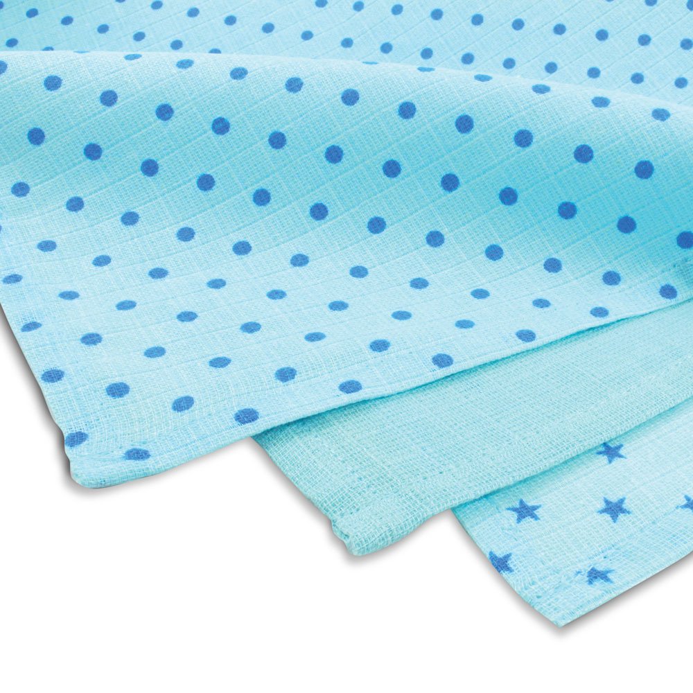Grünspecht 167-V4 Mullwindel, 3 Stück, 70 x 70 cm, blau