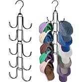 NAKBINX Hat Organizer for Closet: Collapsible Caps Rack with 10 Large Hooks | Hold Up to 40 Baseball Caps - Rotatable Metal Space Saving Hat Hanger for Display - Storage and Closet Organizers, Black
