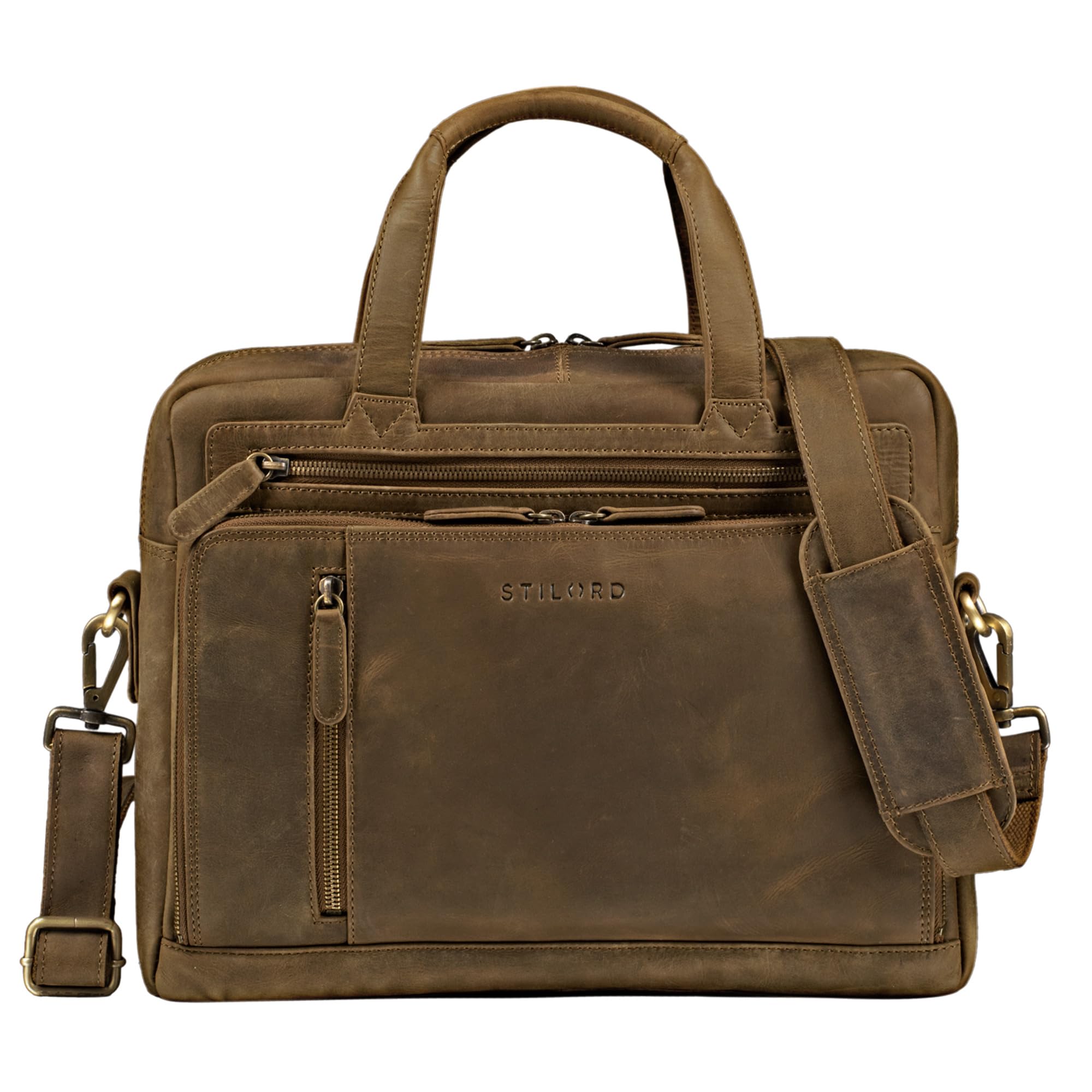 STILORD "Avery" Business Bag Leather Women Men Shoulder Bag Vintage Satchel Briefcase Work 13.3 inch Laptop Bag for MacBooks Colour:Middle Brown