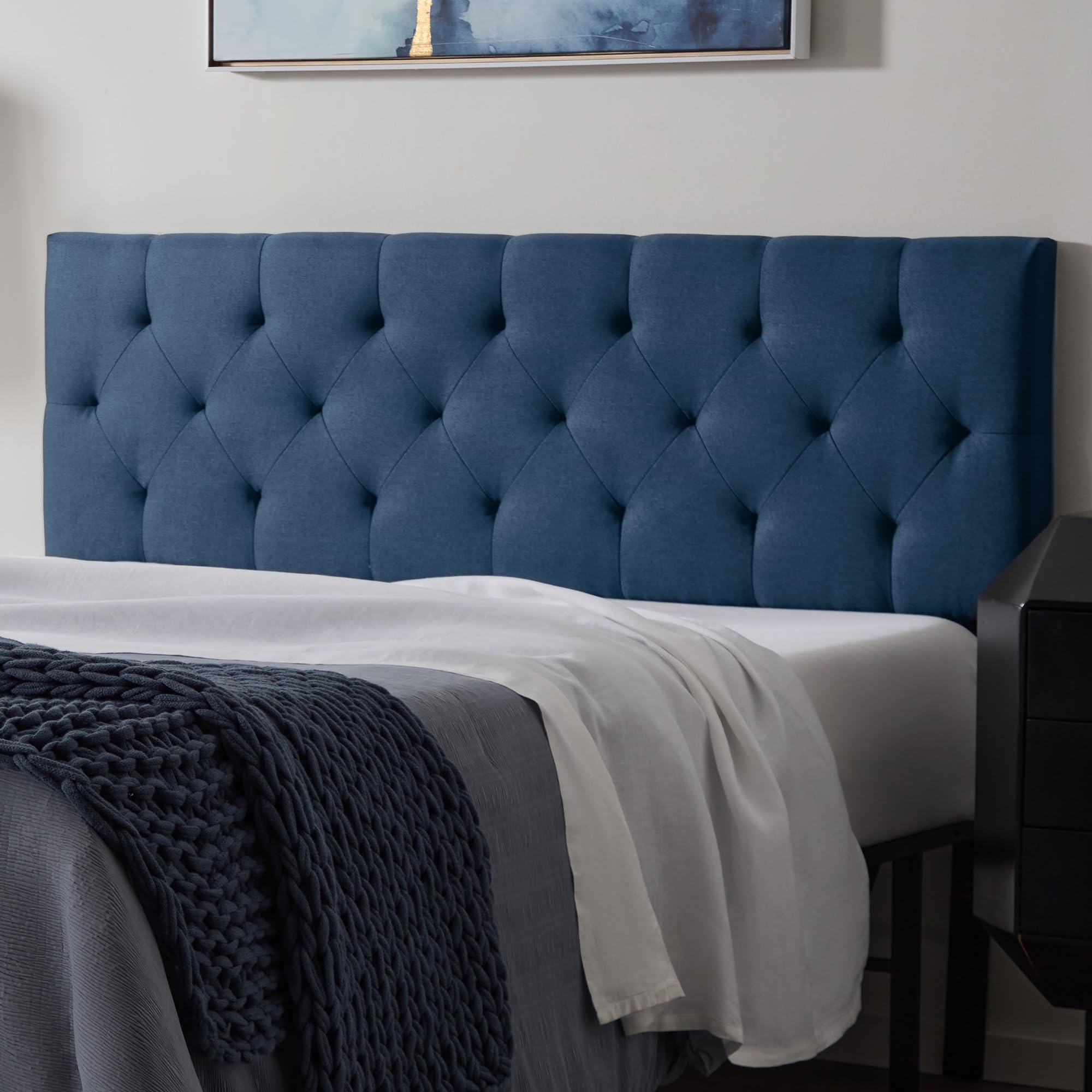 Photo 1 of Lucid Mid-Rise Upholstered Headboard - Diamond Tufted - Padded Polyester - Adjustable Height from 34” to 46” - Easy Assembly - Bed Frame or Wall Mount - Sturdy - Cobalt - Queen Size