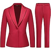 MODFUL Women's 2 Piece Business Suit Pant Set Slim Fit One Button Blazer Jacket Lady Work Suit for Office