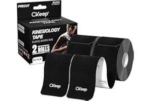 CKeep Kinesiology Tape (2 Rolls), Original Cotton Elastic Premium Athletic Tape,33 ft 40 Precut Strips in Total,Hypoallergenic and Waterproof K Tape for Muscle Pain Relief and Joint Support,Black