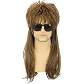 karlery Adult Long Straight Light Brown 70s 80s Disco Mullet Wig Halloween Costume Wig Cosplay Punk Rock Wig
